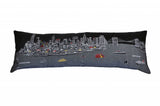 14" X 46" Dark Gray And White NYC Nighttime Skyline Lumbar Decorative Pillow