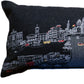 14" X 46" Dark Gray And White Rome Nighttime Skyline Lumbar Decorative Pillow