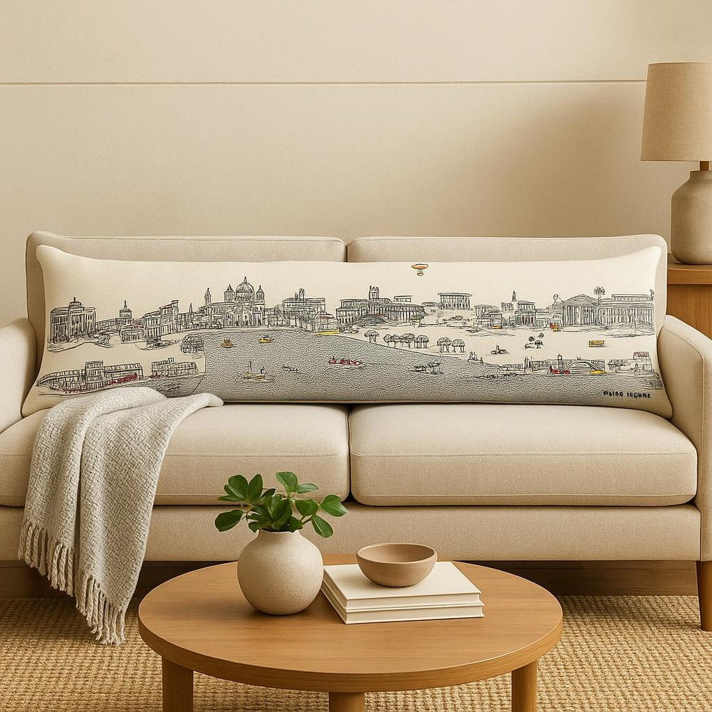 14" X 46" Cream Rome Daylight Skyline Lumbar Decorative Pillow