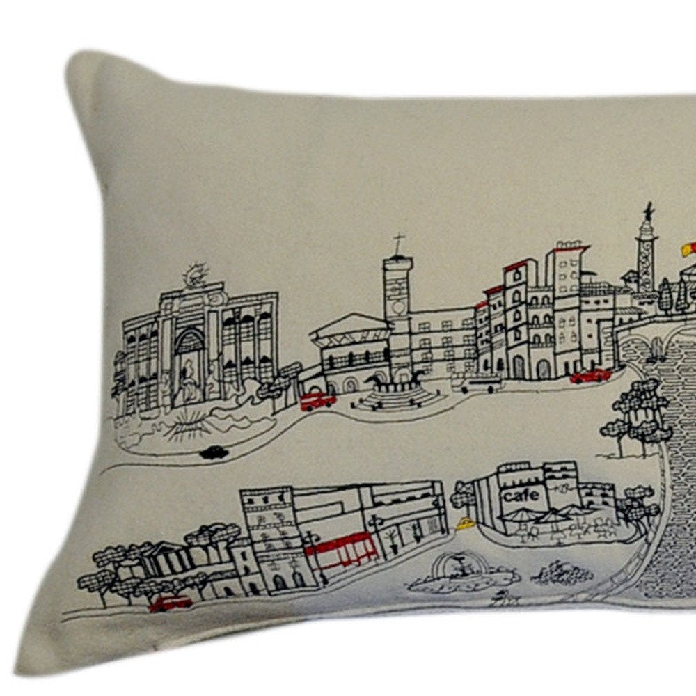 14" X 46" Cream Rome Daylight Skyline Lumbar Decorative Pillow