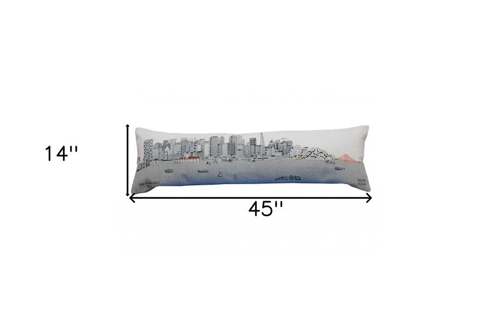 14" X 46" Cream San Francisco Daylight Skyline Lumbar Decorative Pillow