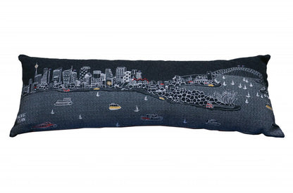 14" X 46" Dark Gray And White Sydney Nighttime Skyline Lumbar Decorative Pillow