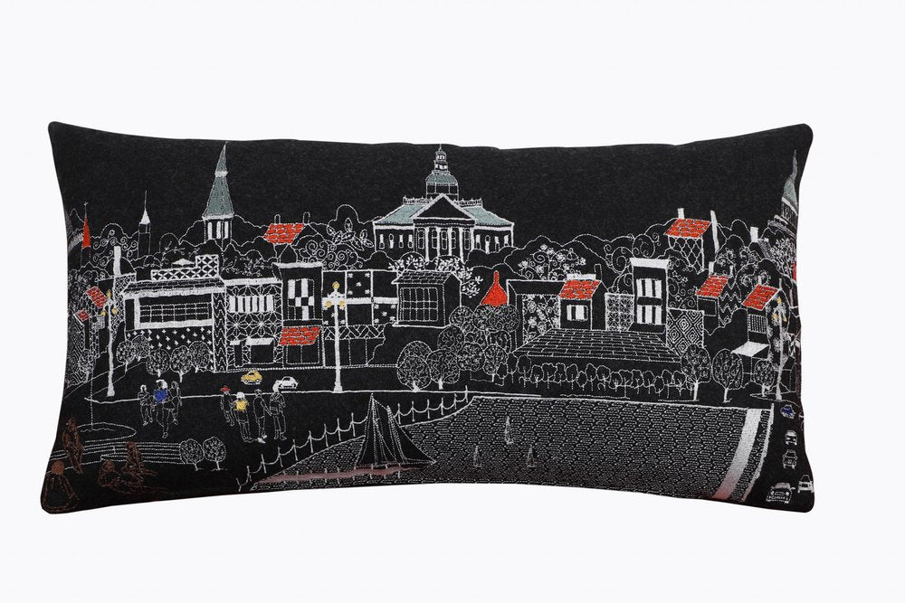 14" X 24" Dark Gray And White Annapolis Nighttime Skyline Lumbar Decorative Pillow