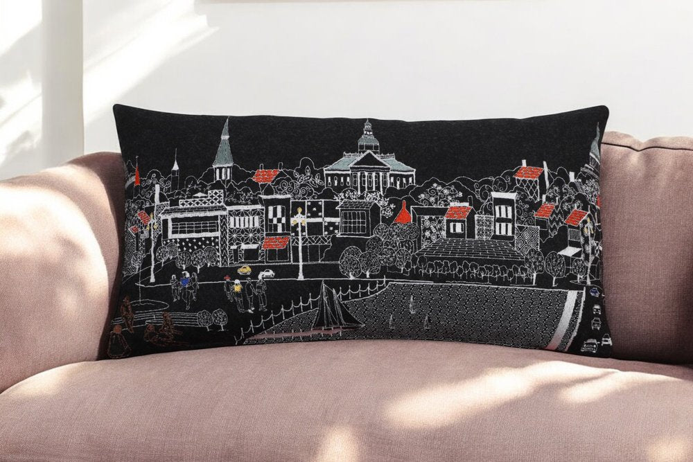 14" X 24" Black and White Hometown Pride Wool Lumbar Throw Pillow