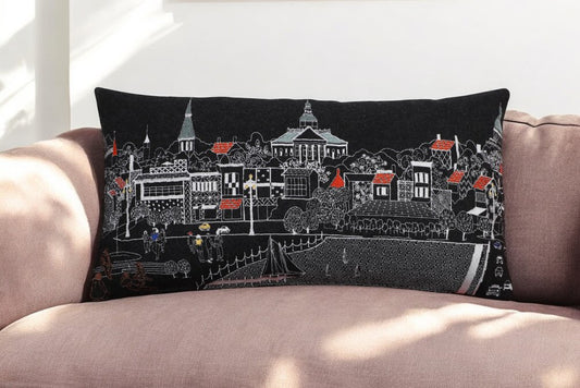 14" X 24" Black and White Hometown Pride Wool Lumbar Throw Pillow