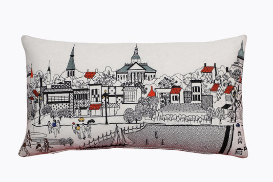 14" X 24" Cream Annapolis Daylight Skyline Lumbar Decorative Pillow