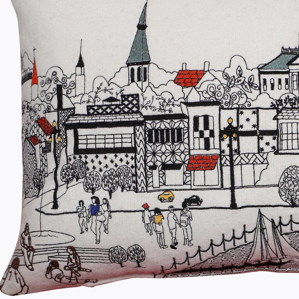 14" X 24" Cream Hometown Pride Wool Lumbar Throw Pillow