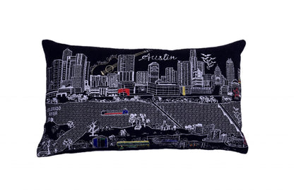 14" X 24" Dark Gray And White Austin Nighttime Skyline Lumbar Decorative Pillow