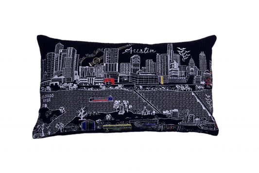 14" X 24" Dark Gray And White Austin Nighttime Skyline Lumbar Decorative Pillow