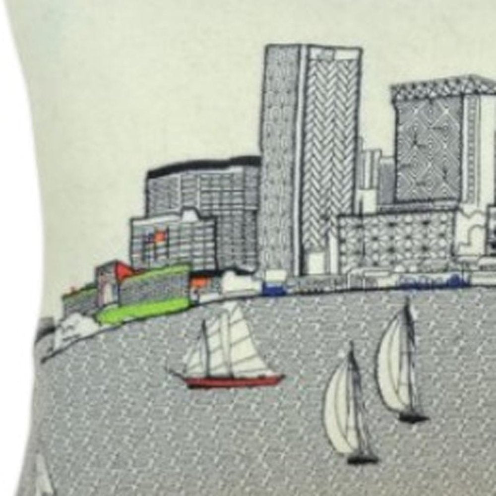 14" X 24" Cream Baltimore Daylight Skyline Lumbar Decorative Pillow