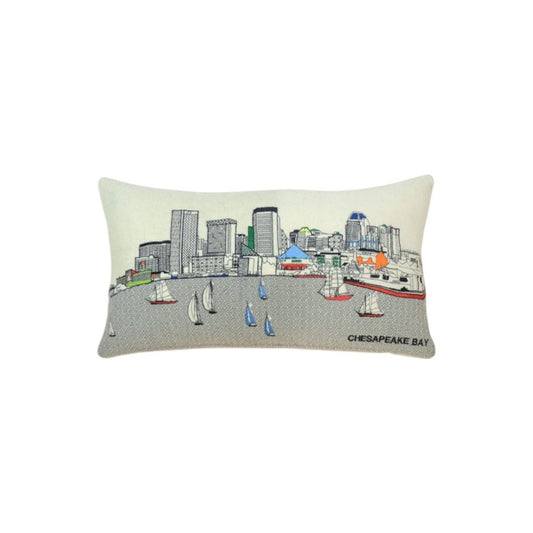 14" X 24" Cream Baltimore Daylight Skyline Lumbar Decorative Pillow
