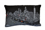 14" X 24" Dark Gray And White Chicago Nighttime Skyline Lumbar Decorative Pillow