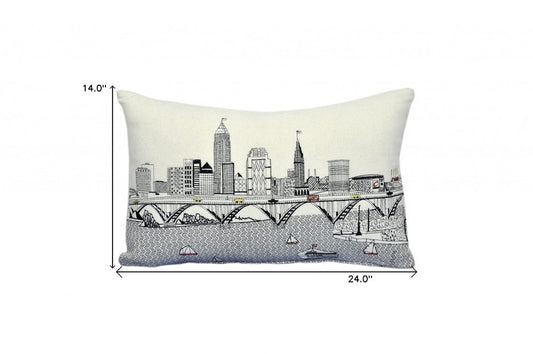 25" White Cleveland Daylight Skyline Lumbar Decorative Pillow