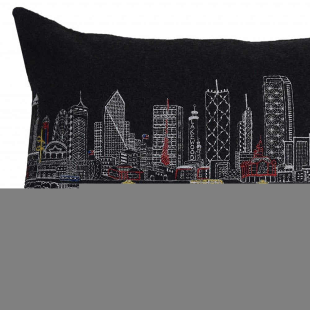 14" X 24" Dark Gray And White Dallas Nighttime Skyline Lumbar Decorative Pillow