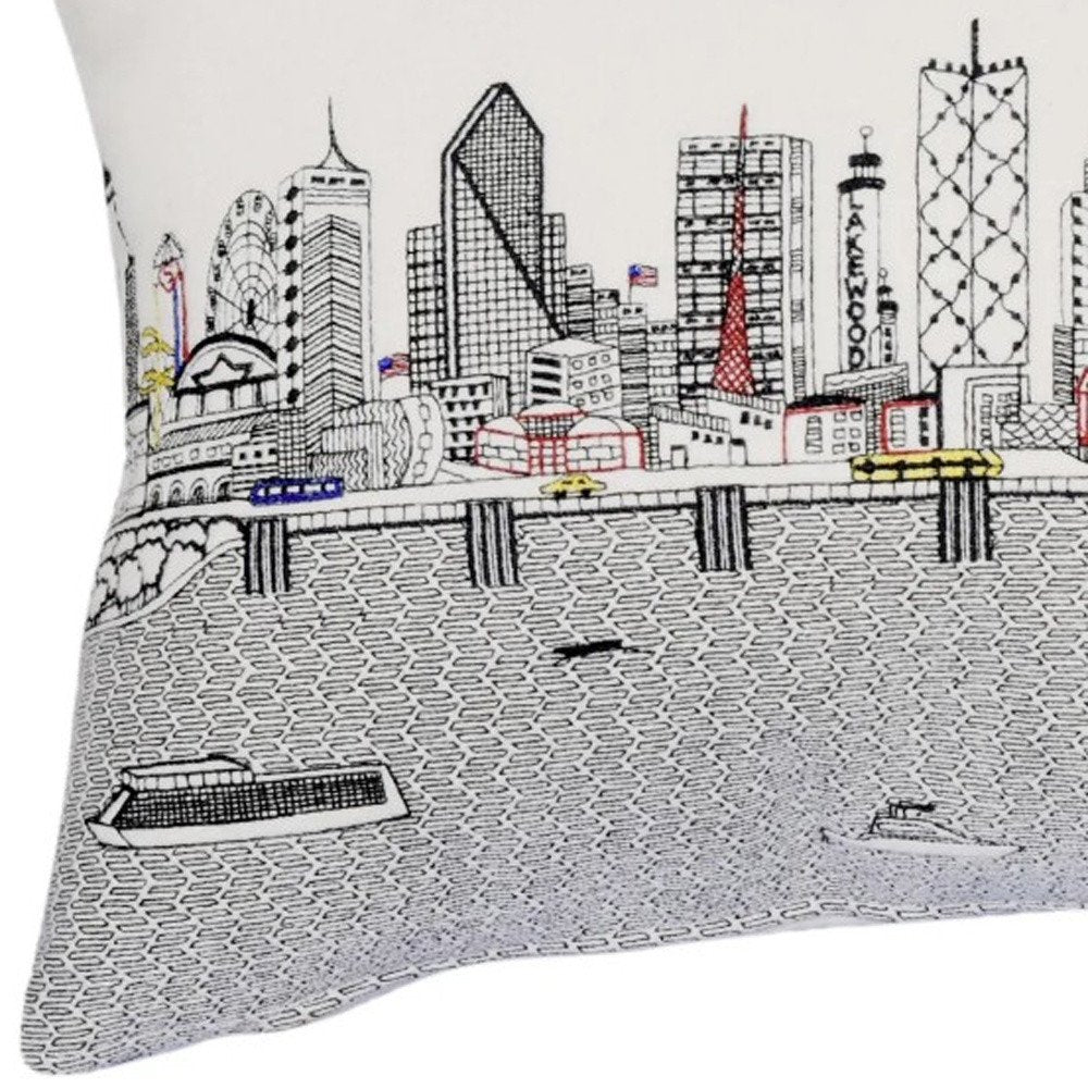 14" X 24" Cream Dallas Daylight Skyline Lumbar Decorative Pillow