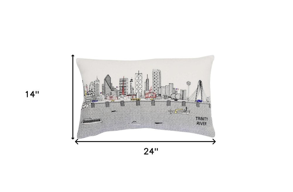 14" X 24" Cream Dallas Daylight Skyline Lumbar Decorative Pillow