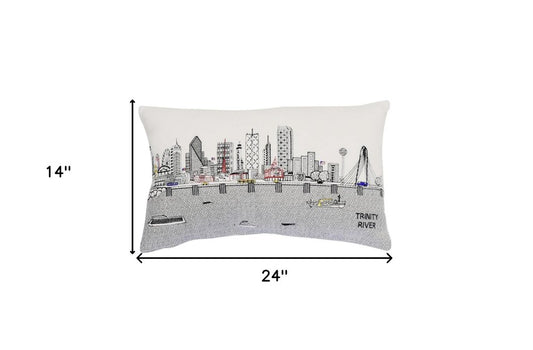 14" X 24" Cream Dallas Daylight Skyline Lumbar Decorative Pillow