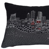 14" X 24" Black And White Fort Worth Nighttime Skyline Lumbar Decorative Pillow