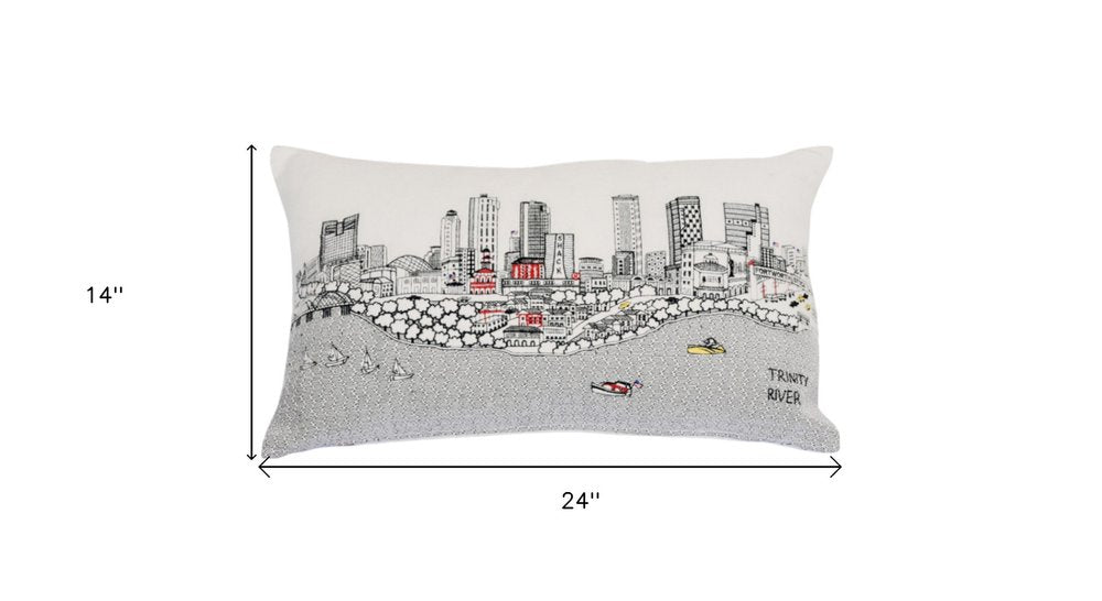 14" X 24" Cream Fort Worth Daylight Skyline Lumbar Decorative Pillow