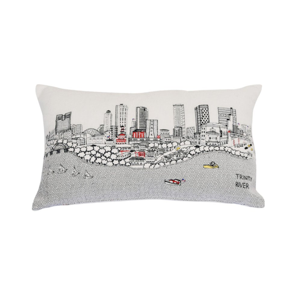 14" X 24" Cream Fort Worth Daylight Skyline Lumbar Decorative Pillow
