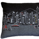 14" X 24" Dark Gray And White Hong Kong Nighttime Skyline Lumbar Decorative Pillow