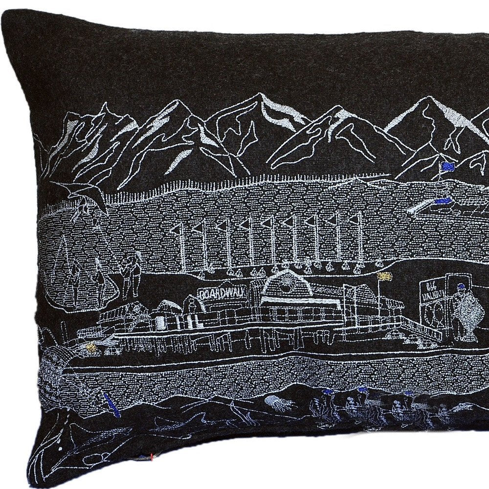 14" X 24" Dark Gray And White Homer Spit Nighttime Skyline Lumbar Decorative Pillow