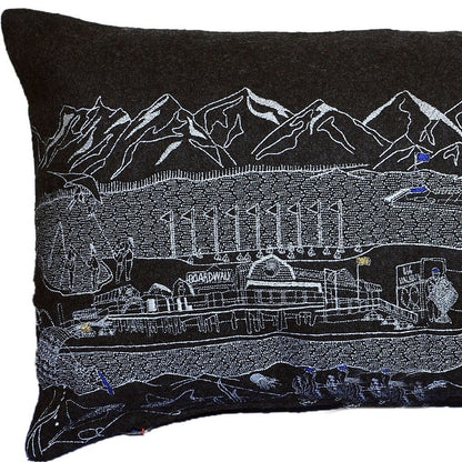 14" X 24" Dark Gray And White Homer Spit Nighttime Skyline Lumbar Decorative Pillow