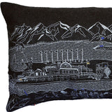 14" X 24" Dark Gray And White Homer Spit Nighttime Skyline Lumbar Decorative Pillow