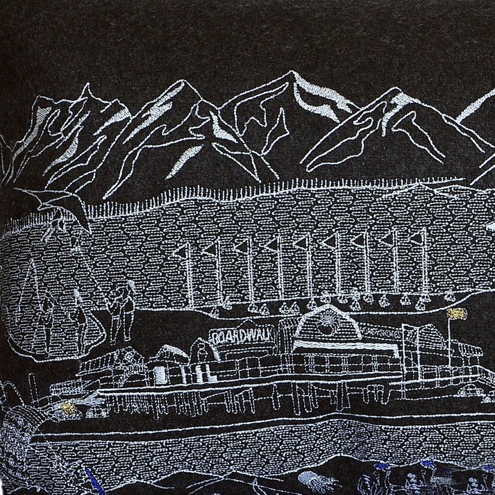 14" X 24" Dark Gray And White Homer Spit Nighttime Skyline Lumbar Decorative Pillow