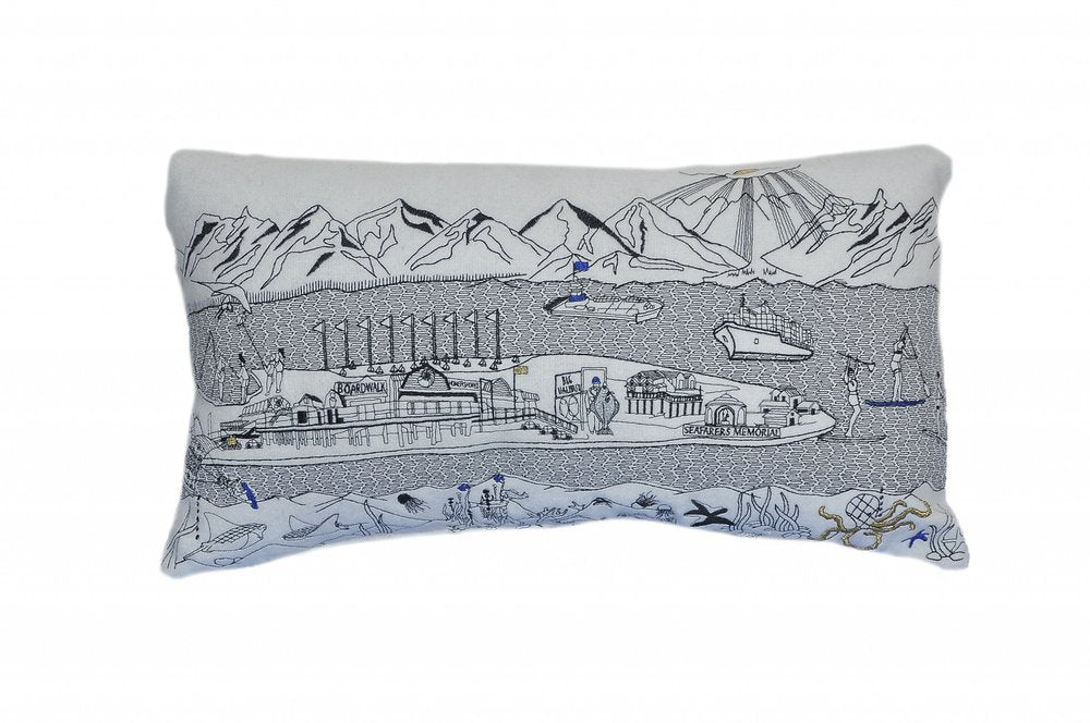 14" X 24" Cream Homer Spit Daylight Skyline Lumbar Decorative Pillow
