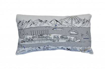 14" X 24" Cream Homer Spit Daylight Skyline Lumbar Decorative Pillow