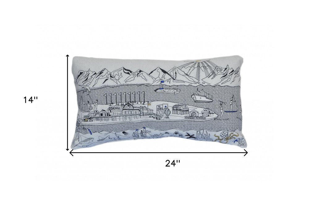 14" X 24" Cream Homer Spit Daylight Skyline Lumbar Decorative Pillow