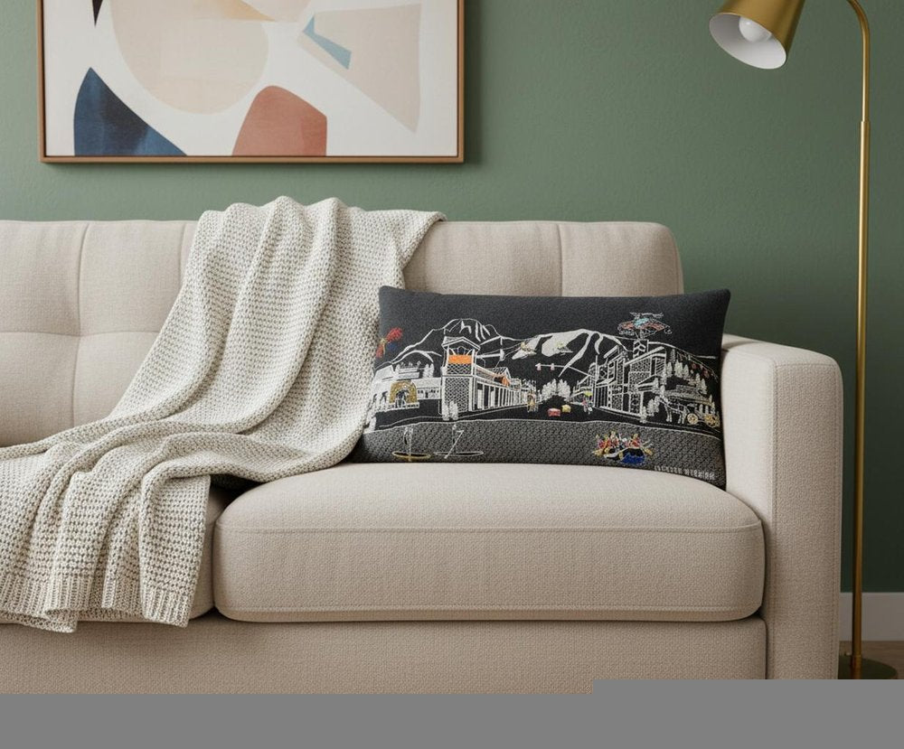 Dark Gray And White Jackson Nighttime Skyline Lumbar Decorative Pillow