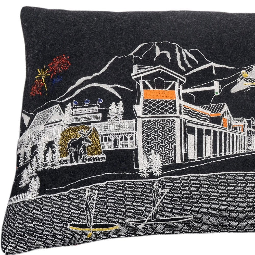 Dark Gray And White Jackson Nighttime Skyline Lumbar Decorative Pillow