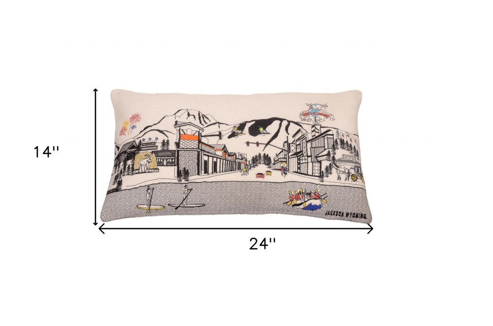 14" X 24" Cream Jackson Daylight Skyline Lumbar Decorative Pillow