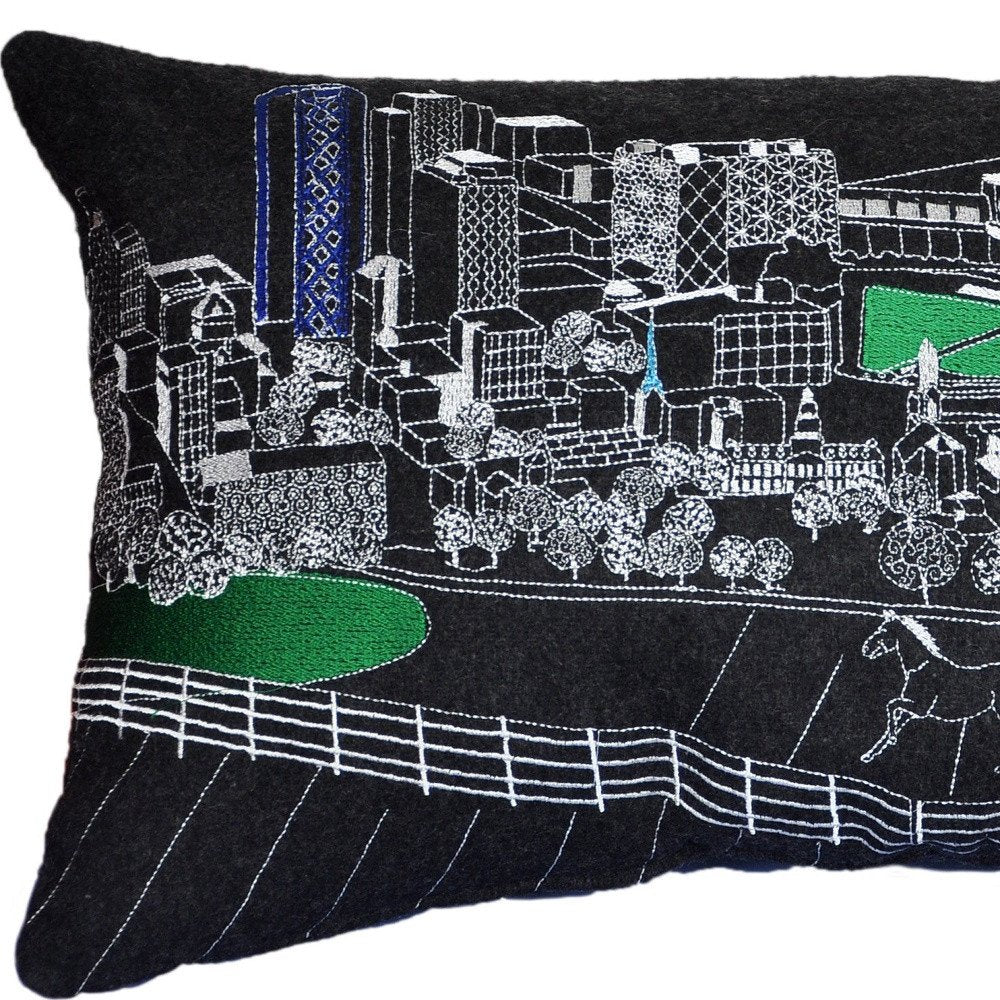 14" X 24" Black Gray and White Hometown Pride Wool Lumbar Throw Pillow