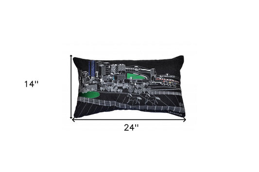 14" X 24" Dark Gray And White Lexington Nighttime Skyline Lumbar Decorative Pillow