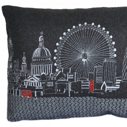 14" X 24" Dark Gray And White London Nighttime Skyline Lumbar Decorative Pillow