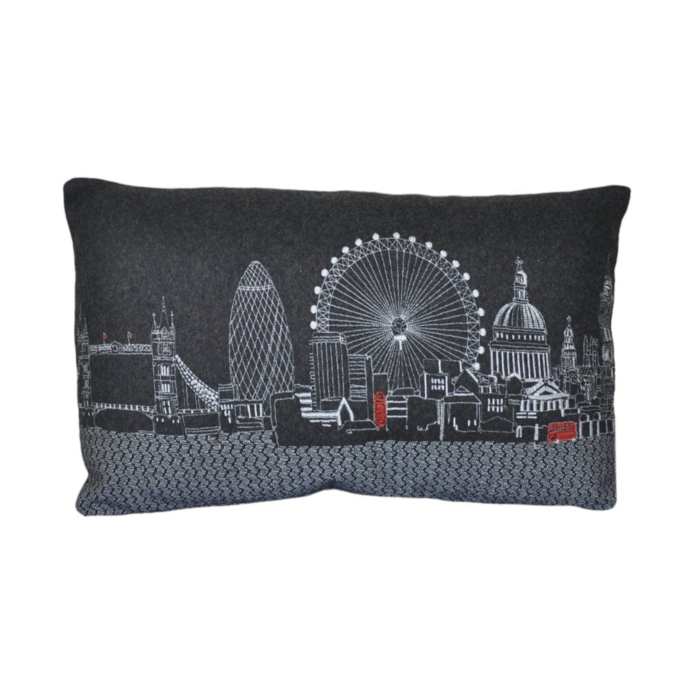14" X 24" Black Gray and White Hometown Pride Wool Lumbar Throw Pillow