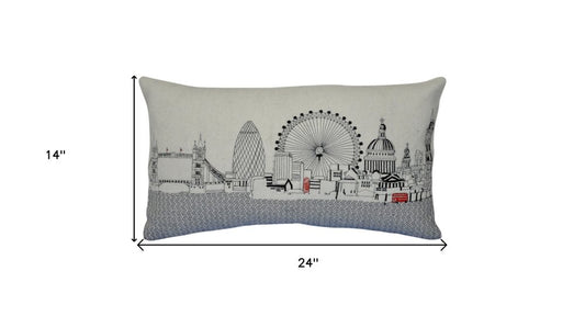 14" X 24" Cream London Daylight Skyline Lumbar Decorative Pillow