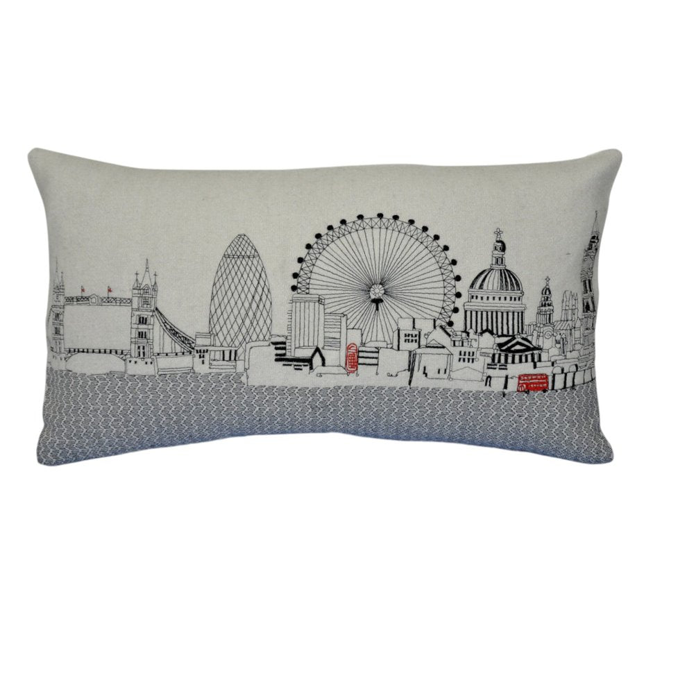 14" X 24" Cream London Daylight Skyline Lumbar Decorative Pillow