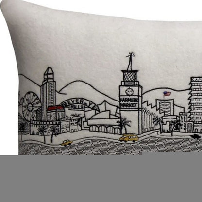 14" X 24" Cream Los Angeles Daylight Skyline Lumbar Decorative Pillow