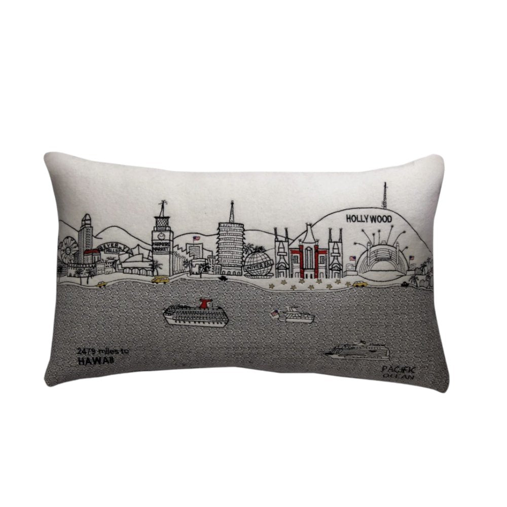 14" X 24" Cream Los Angeles Daylight Skyline Lumbar Decorative Pillow