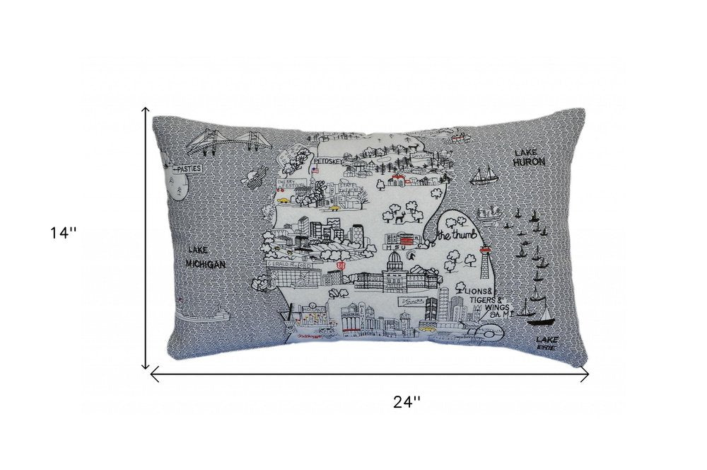 14" X 24" Cream Michigan Lower Peninsula Daylight Skyline Lumbar Decorative Pillow