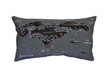 14" X 24" Dark Gray And White Michigan Upper Peninsula Nighttime Skyline Lumbar Decorative Pillow