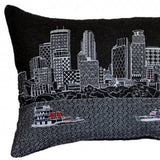 14" X 24" Dark Gray And White Minneapolis Nighttime Skyline Lumbar Decorative Pillow