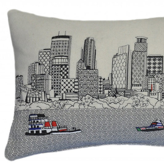 14" X 24" Cream Minneapolis Daylight Skyline Lumbar Decorative Pillow