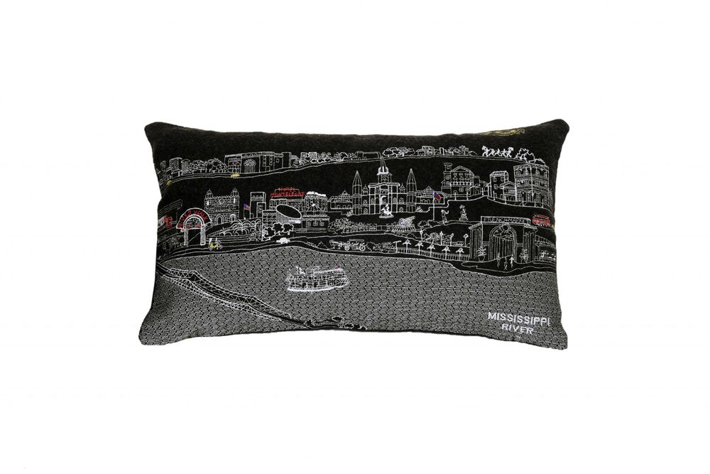 14" X 24" Dark Gray And White New Orleans Nighttime Skyline Lumbar Decorative Pillow