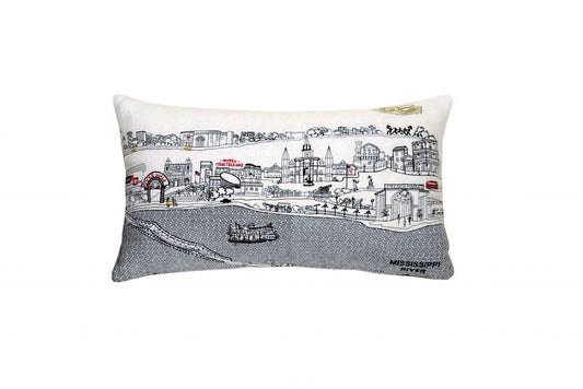 14" X 24" Cream New Orleans Daylight Skyline Lumbar Decorative Pillow