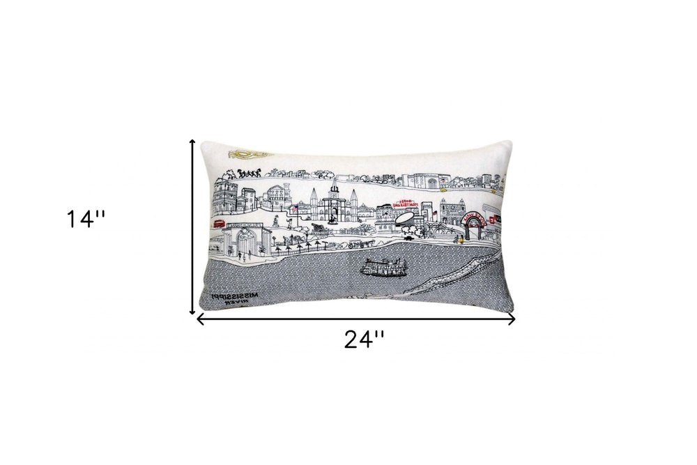 14" X 24" Cream New Orleans Daylight Skyline Lumbar Decorative Pillow